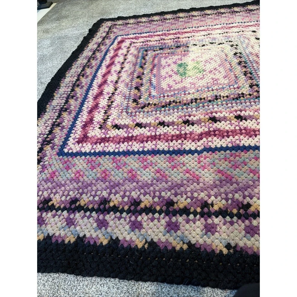 Handmade Crochet Afgan Throw Blanket 66x 56 Colorful Granny Square Heavyweight